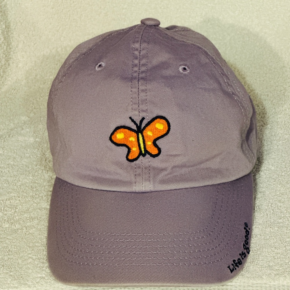 Life Is Good Women’s Strapback Hat Butterfly Embroidered Lavender